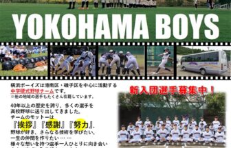 横浜ボーイズのチーム方針と体験・入団案内を掲載した選手募集チラシ